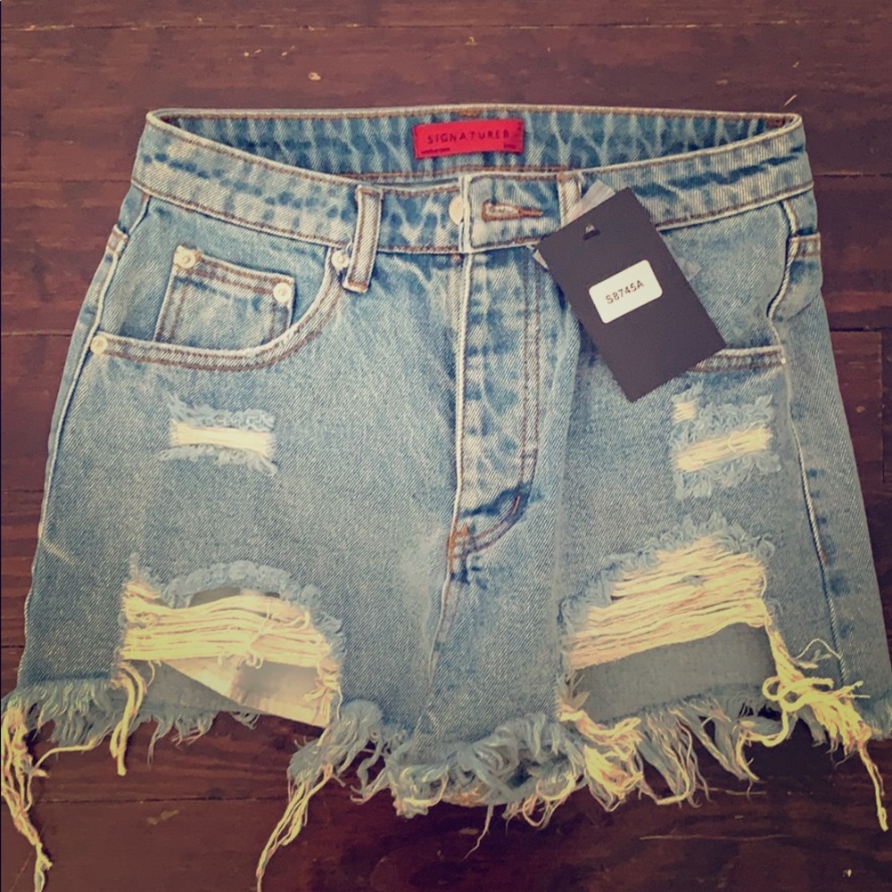 Distressed jean shorts